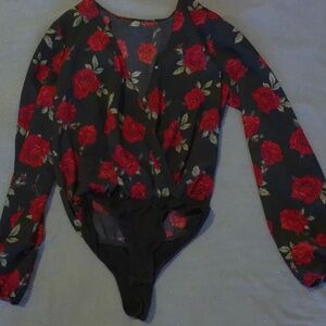 Black and Rose Pattern Bodysuit